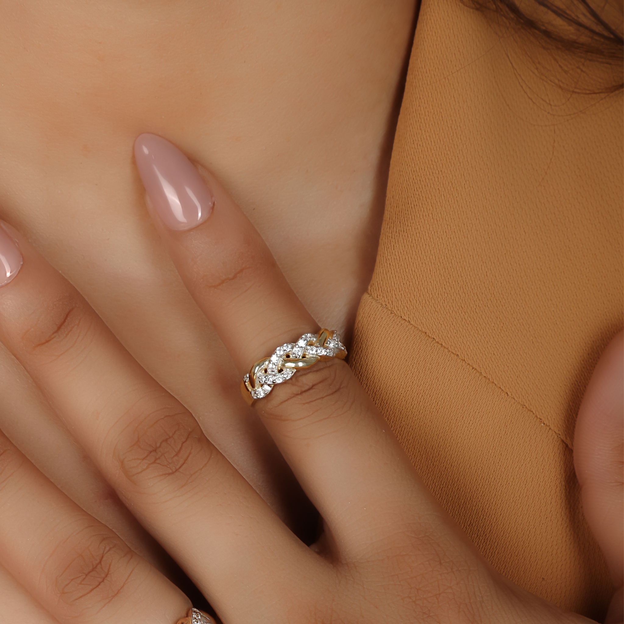 Twisted Rope Band Ring Yellow Gold Plated- Hallmarked 925 Sterling Silver Yellow Gold